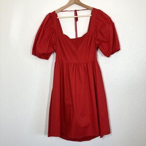 Wayf Red Dress Womens Large Puff Sleeve Fit & Flare Open Back Bow Sundress Mini